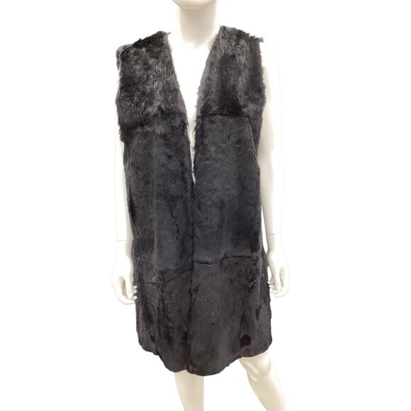 Genuine Rex Rabbit Fur Vest Unisex Size L Super Soft Black Gorgeous - Picture 1 of 4